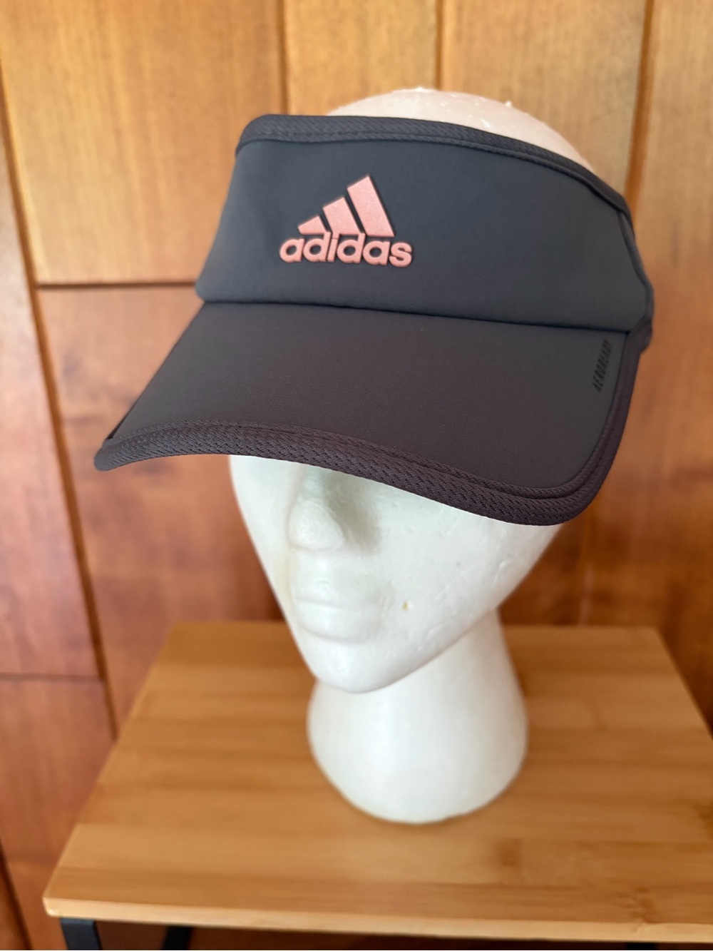 adidas Charcoal Visor with Rose Gold Pink Metallic Logo. Adjustable. Aeroready